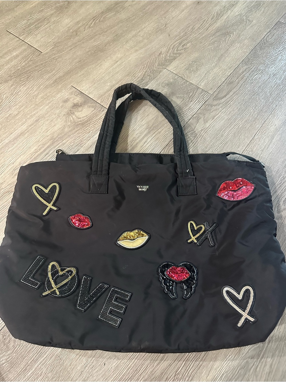 Victoria’s Secret Weekender Black Nylon Sequin Embellishment Tote Bag